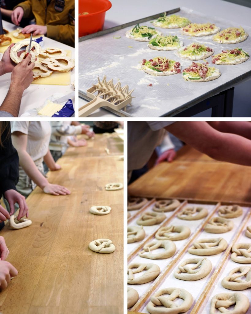 Brezeln formen und Fladen belegen